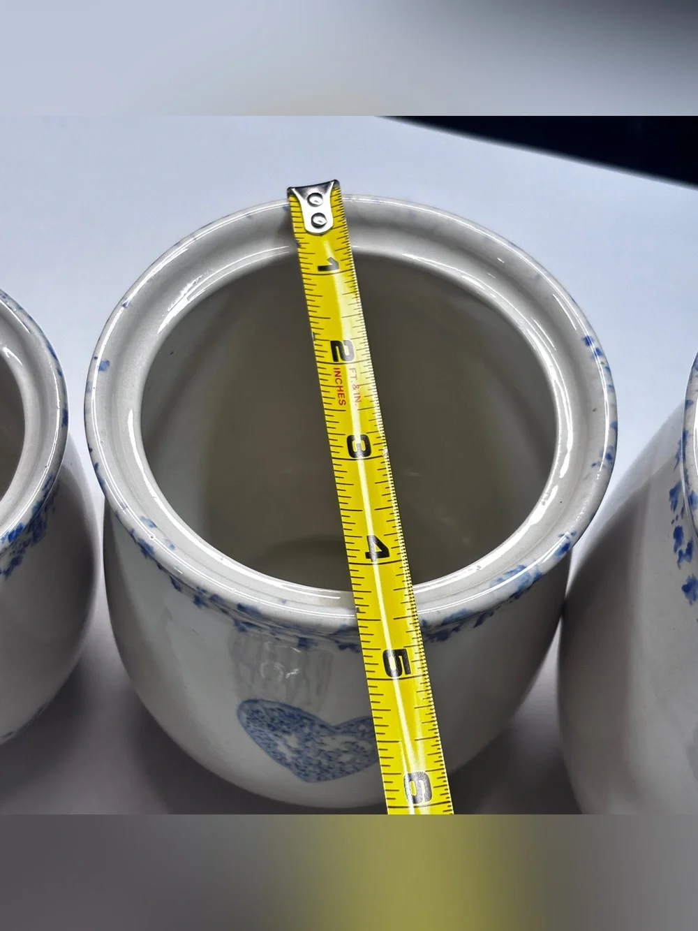 3 VTG Tienshan Folk Craft Cottage Sponge Ware Ceramic Jars Canisters Country